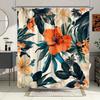 1Pc Vibrant Hibiscus Shower Curtain - Realistic Textured Digital Print Orange Flowers & Green Leaves, 70X70 Inch Polyester Bathr