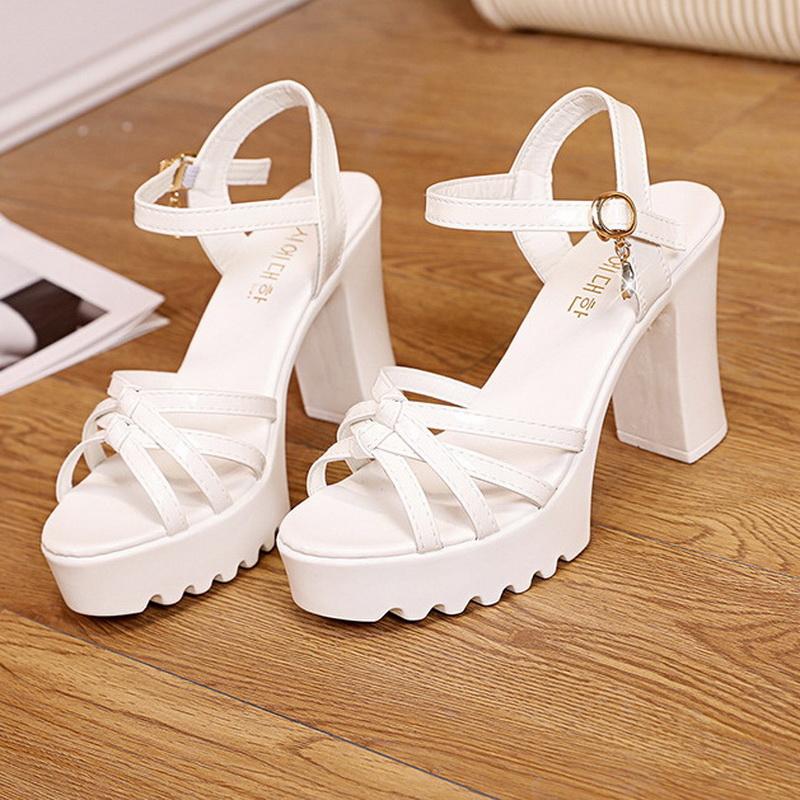 Women Platform High Thick Heel Sandals Sweet Ankle Strap Sandals for Office Career Nightclub Evening Party Banquet Gathering OL 35 белый 2580₽