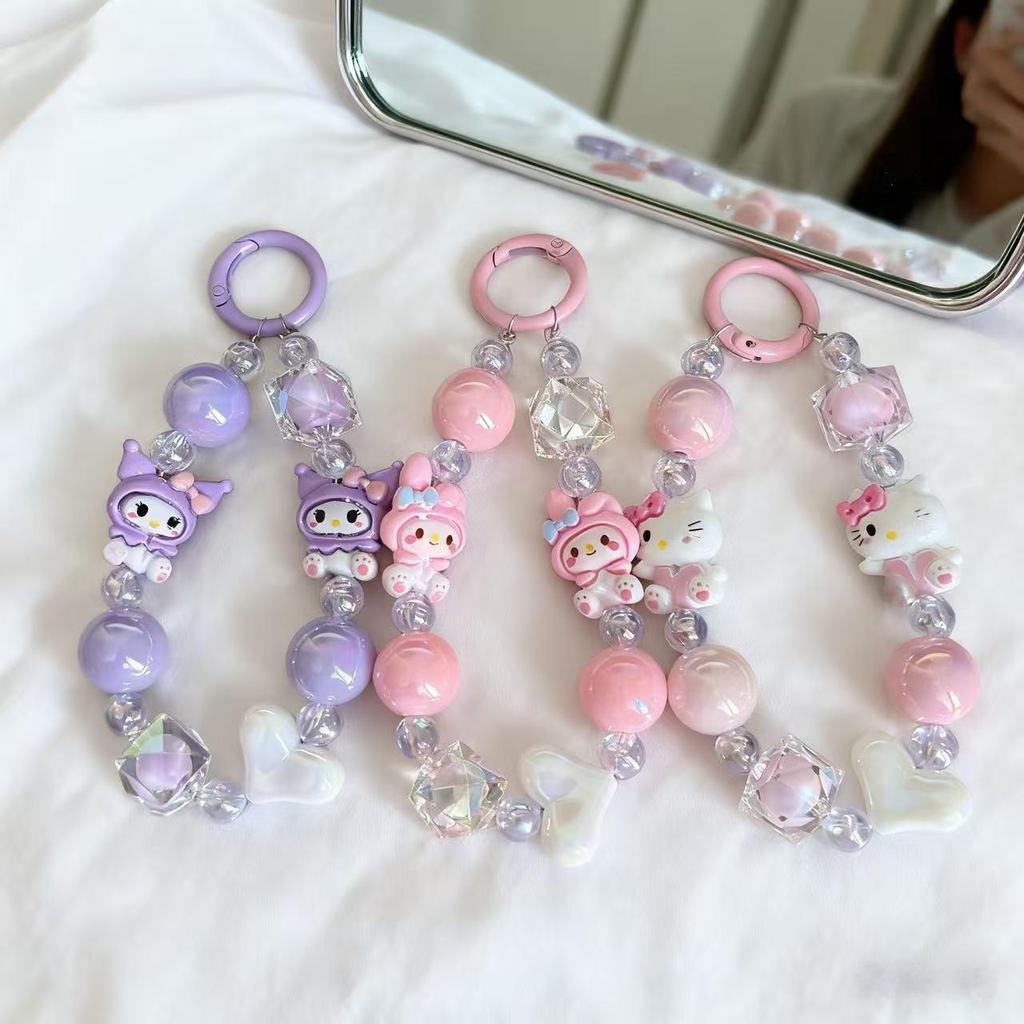 Cartoon Sanrio Stitch Beaded Phone Lanyard Keychain Charm and Bag Decoration