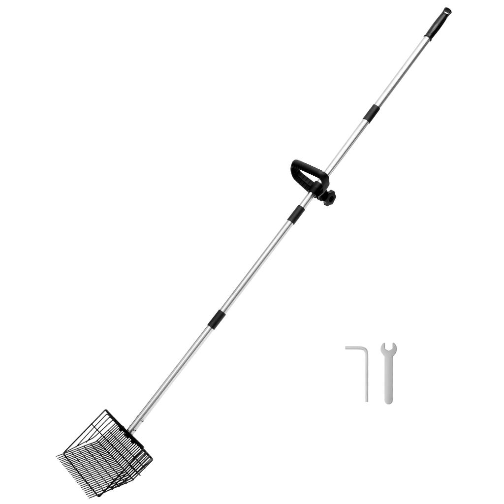 Metal Chicken Poop Scooper and Rake 2 In 1 with Adjustable Stainless Steel Handle Litter Screening Scoop for Pet Waste Cleaning
