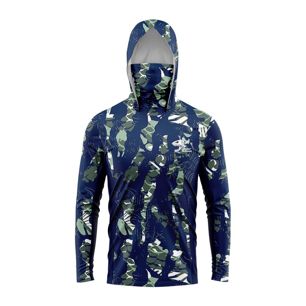 Fishing Hoodie T-shirts Men Long Sleeve Anti-Uv Sun Protection Hoodies Face Mask Apparel Hunting Jungle Camouflage Sea Fishing