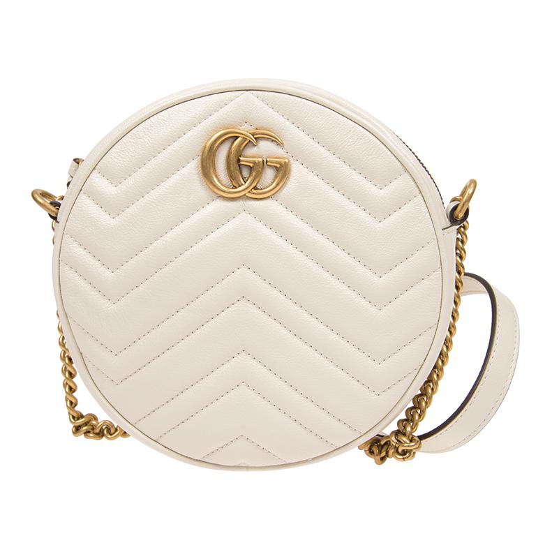 

Gucci GG Marmont Series Logo Quilted Chain Leather Mini Round Bag Women Shoulder Bag White 550154-0OLET-9022 Basic Set (Bag+Dust Bag)