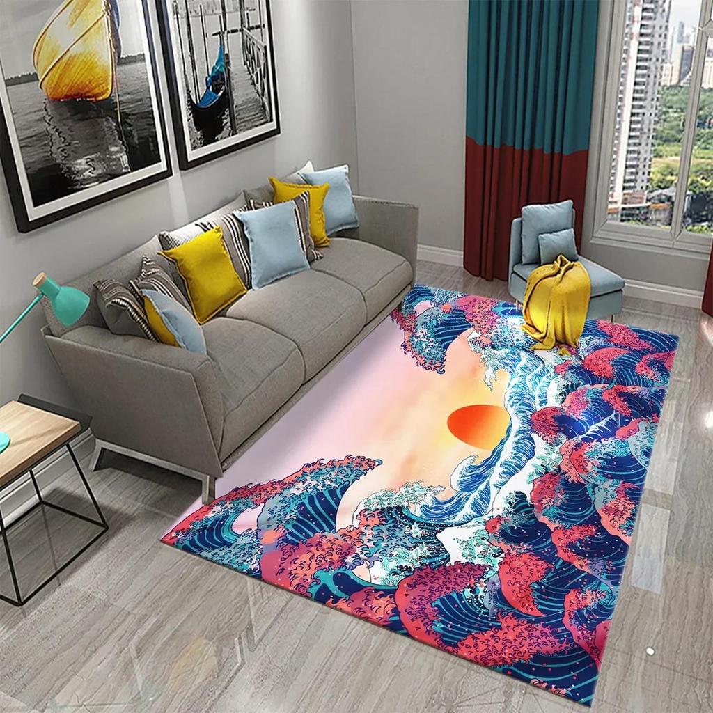 Japanese-style Sea Wave Carpet Floor Mat Entrance Doormat Home for Living Room Bathroom Bedroom Soft Non-slip Absorbent Area Rug
