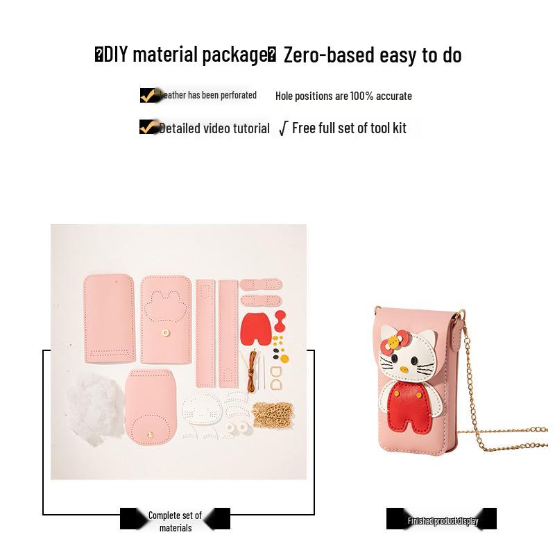 

DIY Handmade Kitten Phone Bag: Woven Material Kit for a Personalized Gift