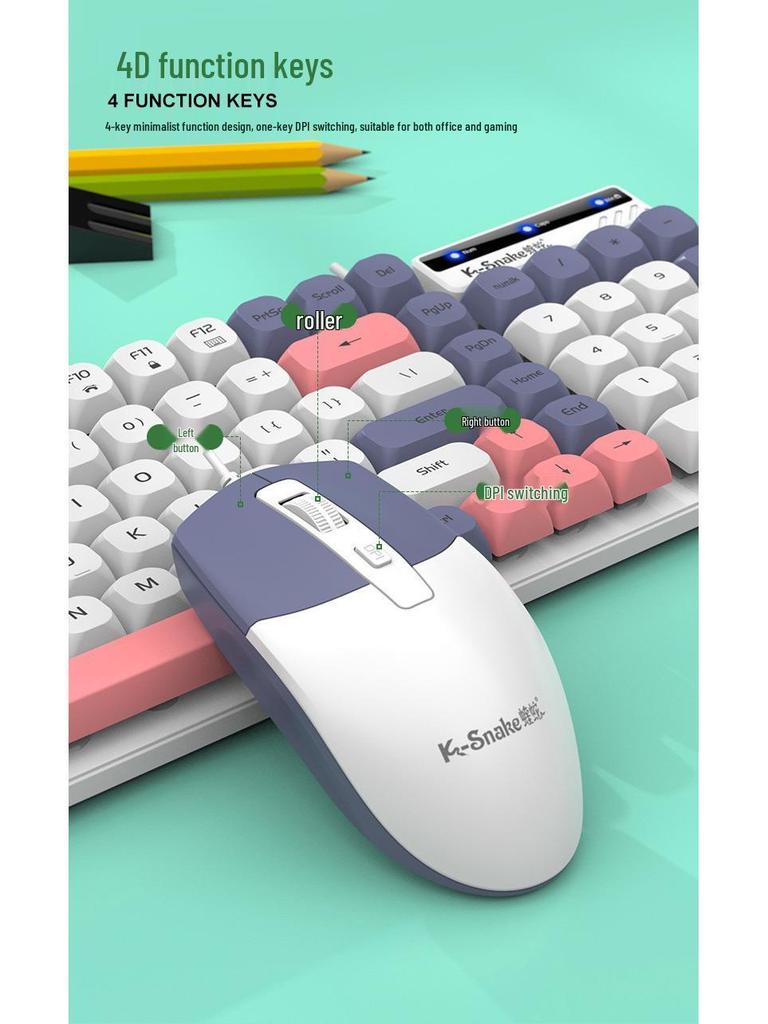 Viper KM100 Wired Keyboard & Mouse Set - Mechanical Feel, Color-Matched USB for Office, Computer, Notebook Use