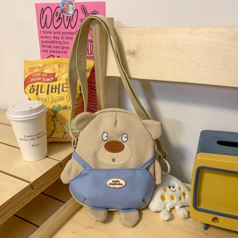 Adorable Cartoon Bear Canvas Shoulder Bag For Students Ultra-light And Cute