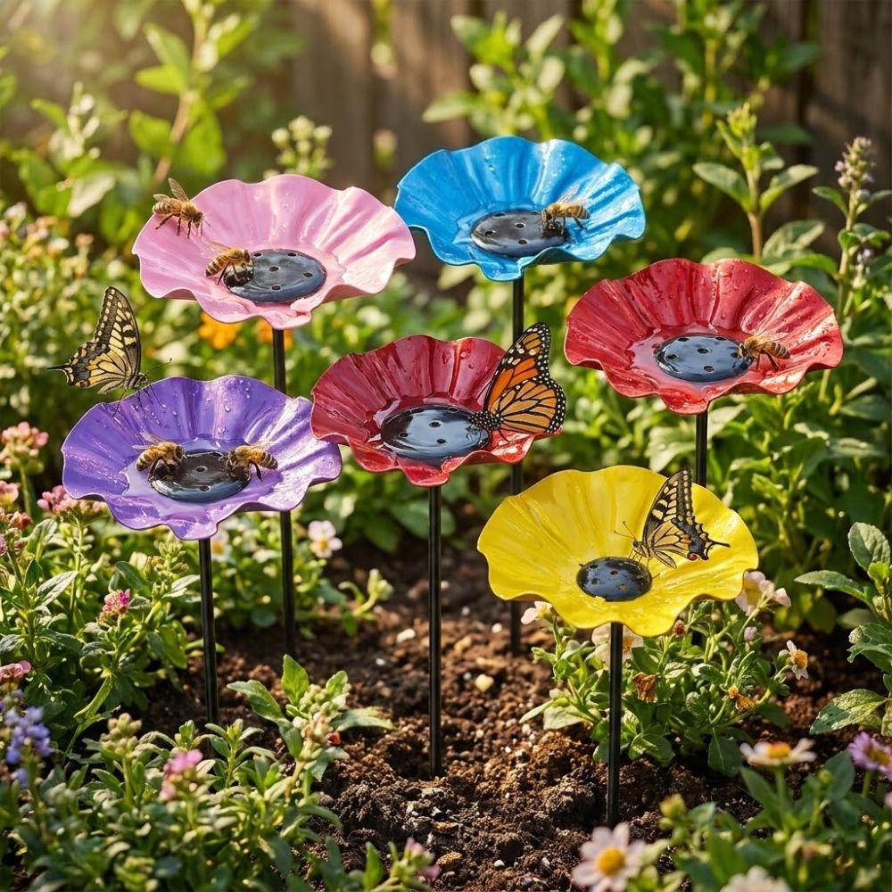 Handcrafted Garden Metal Flower Stake Sturdy Iron Bird Water Feeder Backyard