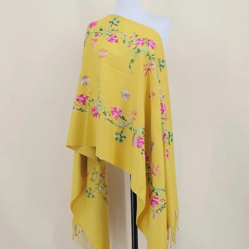 New Chinese Embroidered Scarf For Woman Imitation Cashmere Hand-Embroidered Warm Shawl Autumn And Winter Thickened