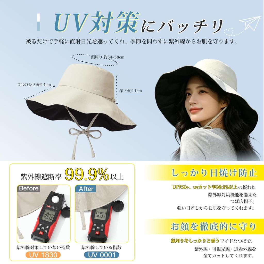UV Protection Hat for Wide Brim Hat UV Face Slimming Freely Chin Portable Sun Beautiful Actress Sun Heat Travel Free [Candybay] Women, UPF50+,