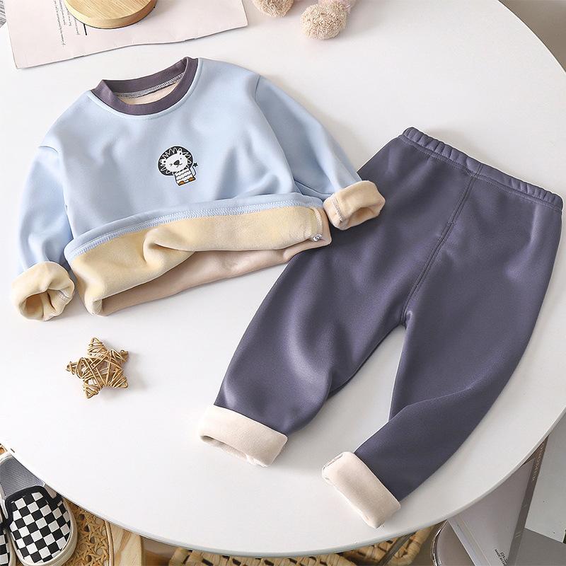 Combinaison d'hiver chaude à manches longues pour enfants, doublée en polaire, motif dessin animé, vêtements d'intérieur