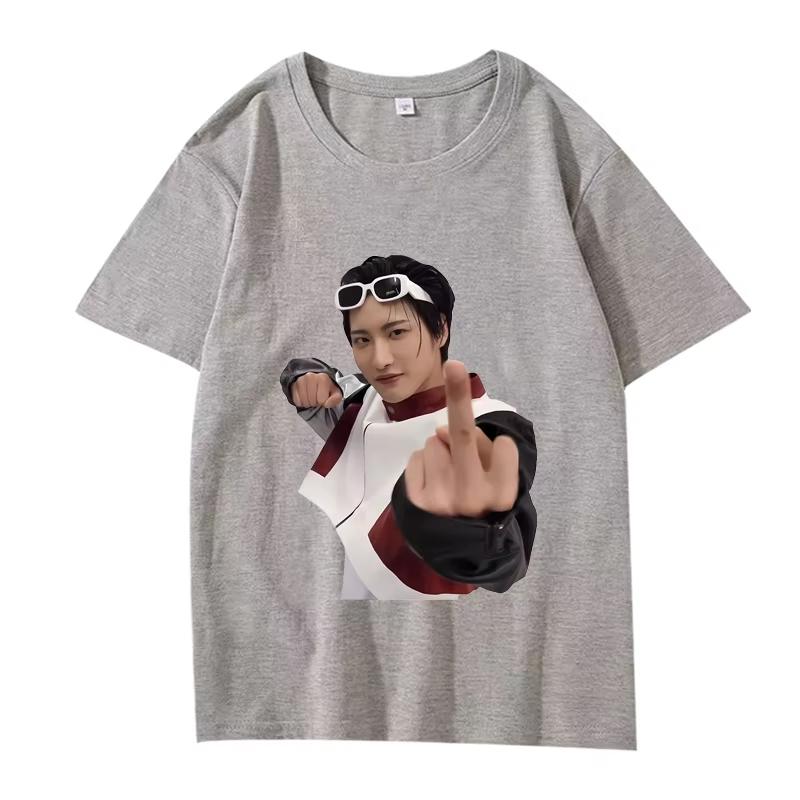 Seonghwa Ukazující Prostředníček Meme Klasické Tričko Ateez Pánské Dámské Módní Street Bavlna Vtipné Krátký Rukáv Léto Potisk Unisex Top