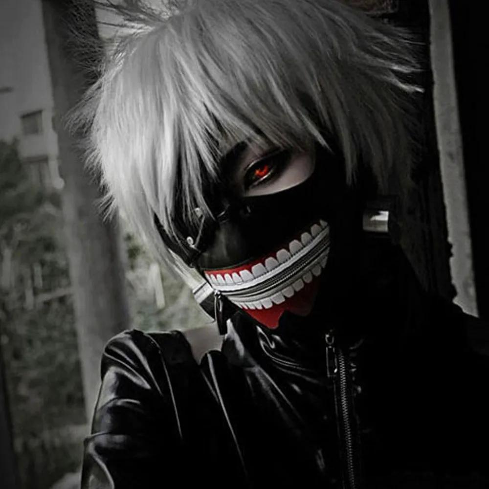 Skrekk Tokyo Ghoul 2 Kaneki Ken Halloweenfest Maske Justerbare Glidelåsmasker Tykkere PU-lær Kul Maske Blinder Anime Cosplay