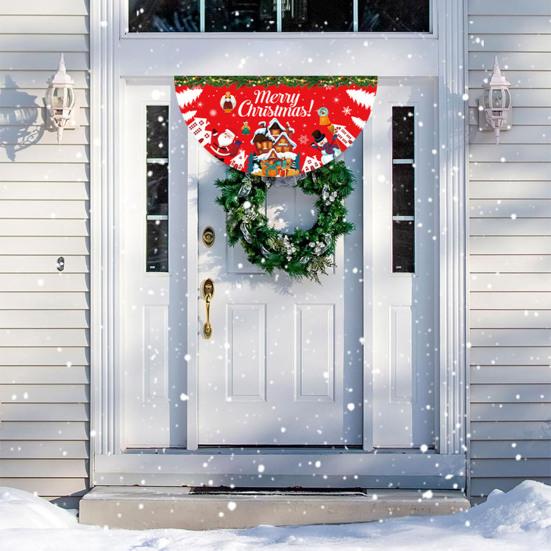 Christmas Banner Half Fan Banner Flag for Indoor Outdoor Holiday Party Decor Polyester Door Curtain for Living Room Wall Fireplace