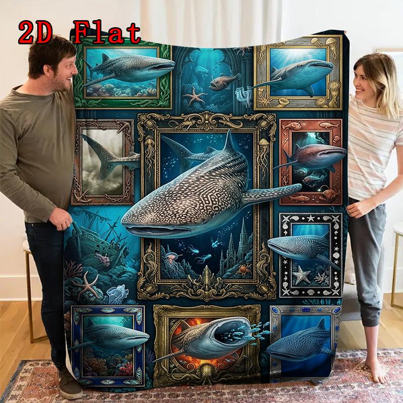 Whale Shark Collage 2D Flat Pattern Flannel Blanket, High Quality All Seasons, Home Decor, Warmth and Comfort, Perfect for Christmas Gifts.