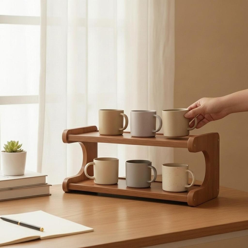 Screwless Bamboo Desktop Storage Rack | Rounded Smooth Edges, Warm , for Office 2 Tier 30CM