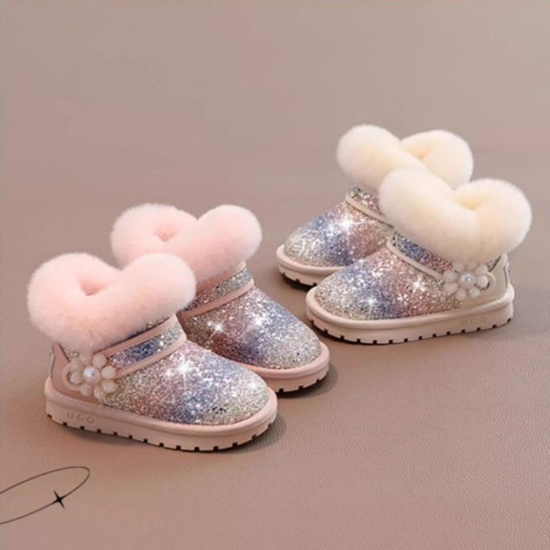 Winter Girls' Warm Snow Boots Fleece-lined and Thickened Princess Boots Warm Cotton Shoes