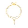 Gold Butterfly Pearl Double Layer Anklet Delicate Foot Chain Anklet for Women Summer Beach Jewelry