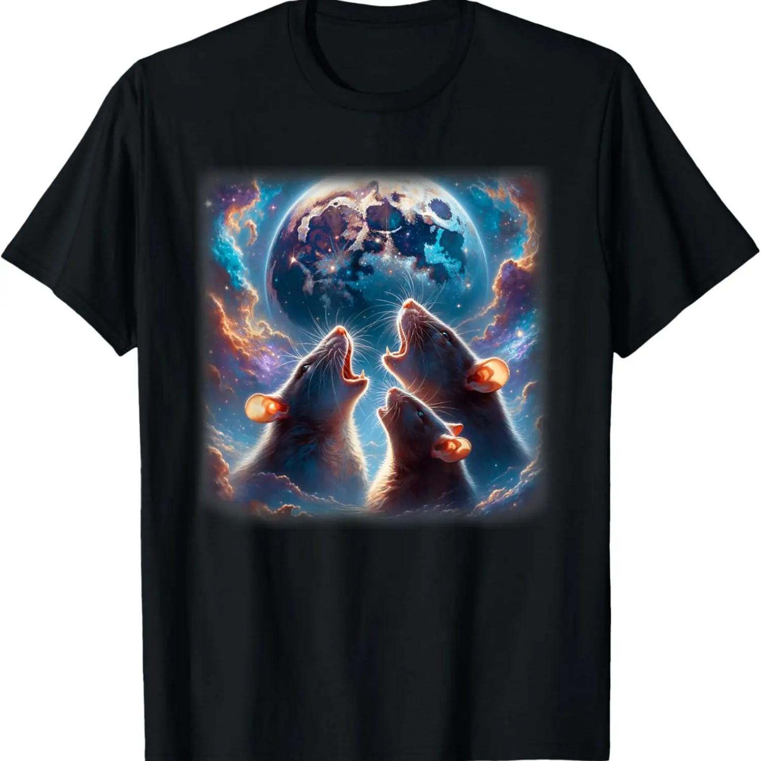 Three Rat Howling At The Moon Distressed Rats Howling Night T-Shirt S чёрный