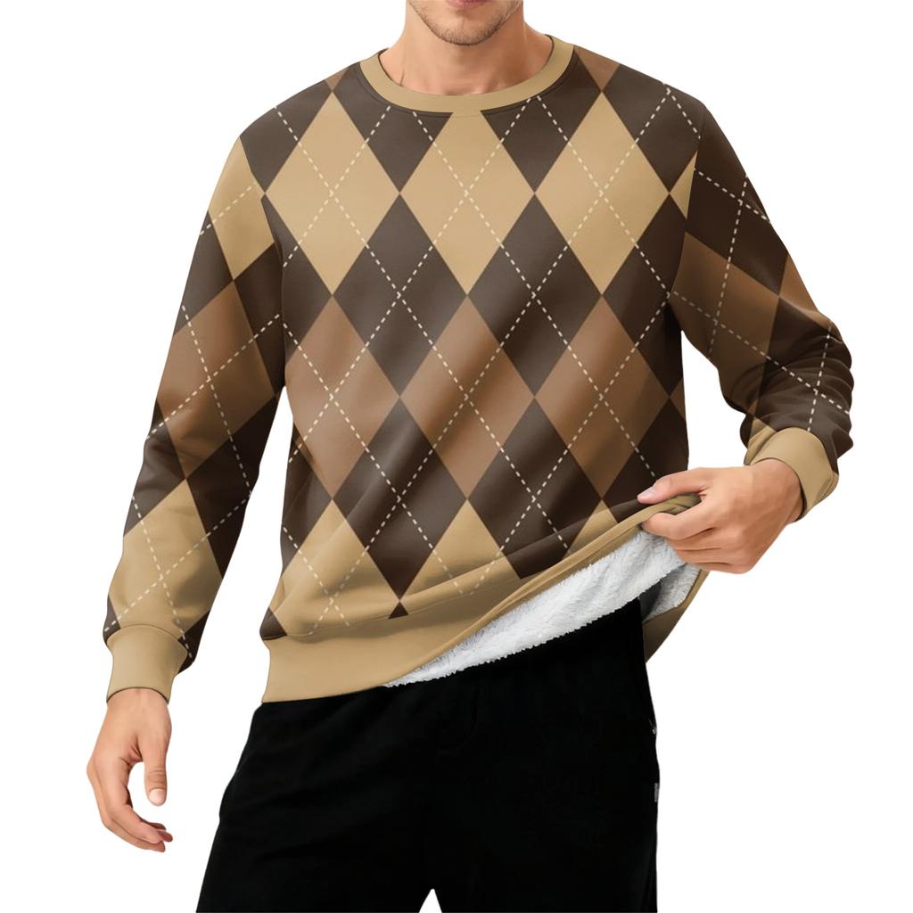 Herr Rundhals Fleecefodrad Tjock Enfärgad Sweatshirt