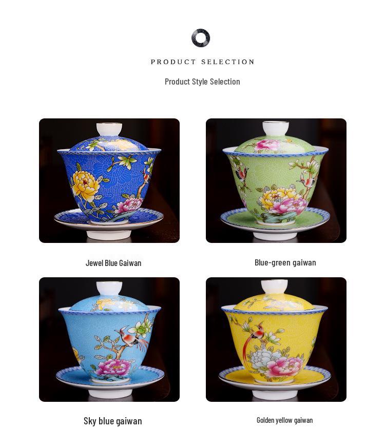 Court Style Cloisonné Enamel Sancai Gaiwan Ceramic Kung Fu Tea Set with Handmade Filigree Pahua Brewing Bowl