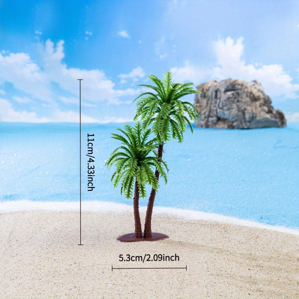 5 Stück Miniatur-Kokospalmen-Set, Simulierte Strand-Sand-Schale Landschaftsmodell, Doppel-Kokospalmen-Pflanzen-Dekorationen, Zubehör-Schmuckstücke