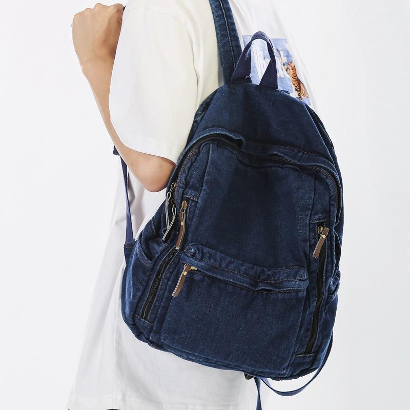 Washed Denim Canvas Schoolbag Female High School College Student Backpack Lazy Style Fashion Simple Travel Backpack
