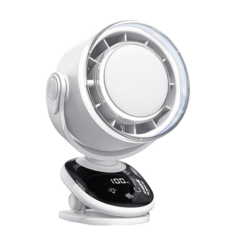 Rechargeable Clip Fan Digital Screen 360 Degree Cooling Wall Desk Hanging Fan 180 Degree For Indoor Outdoor Cooling белый