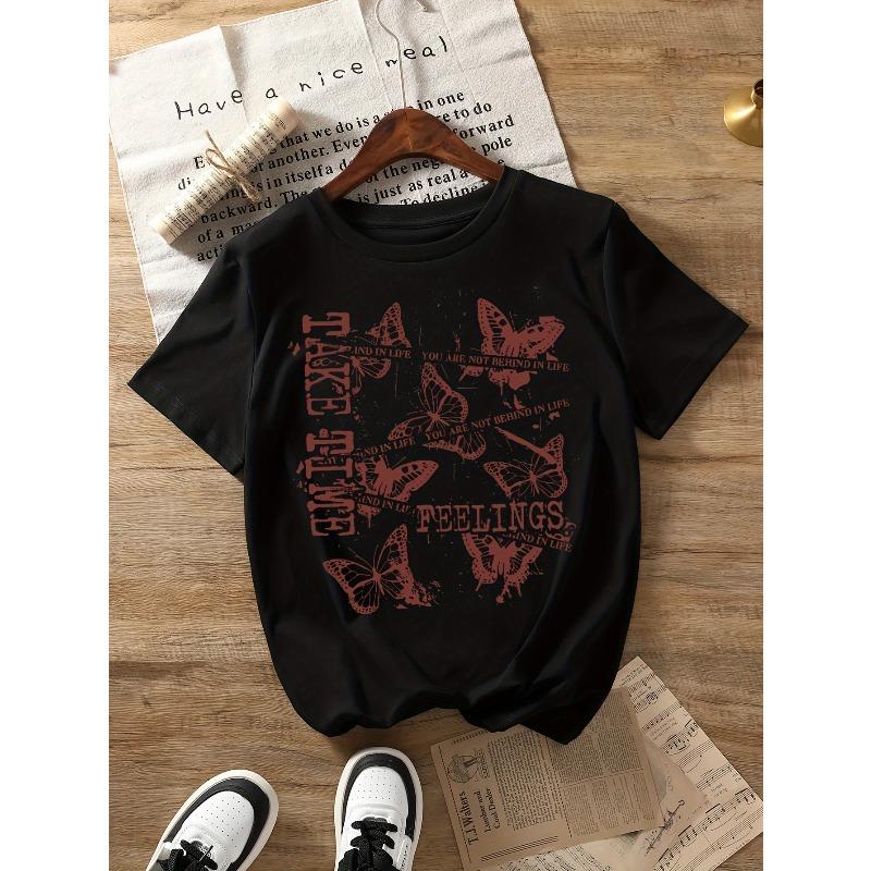 Graphic Print T-shirt, Short Sleeve Crew Neck Casual Top for Summer & Spring, Women's Clothing
