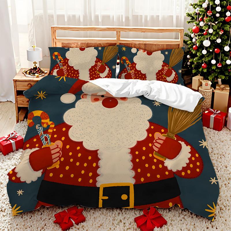 3D Digital Printed Bedding Two Three Piece Santa Polyester Quilt Set
