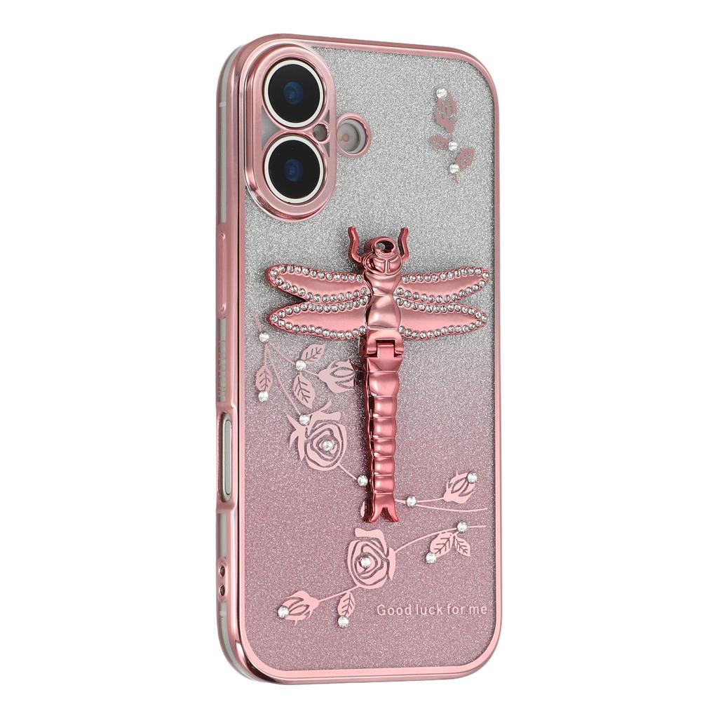 KADEM For iPhone 17 Case Dragonfly Kickstand TPU Flowers Glitter Phone Cover