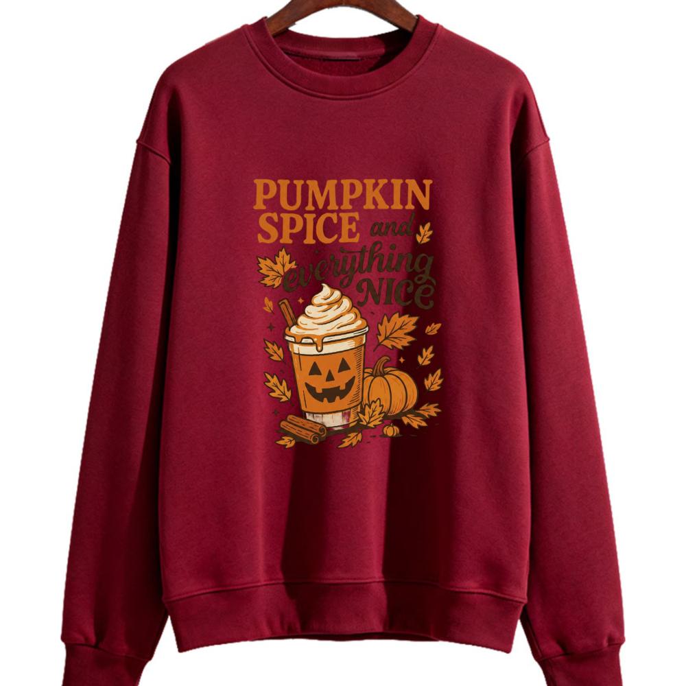 PUMPKIN SPICE and Everything NICE Retro Fall Sweatshirt Women Halloween Pumpkin Coffee Print Pullover Autumn Holiday Daily Wear