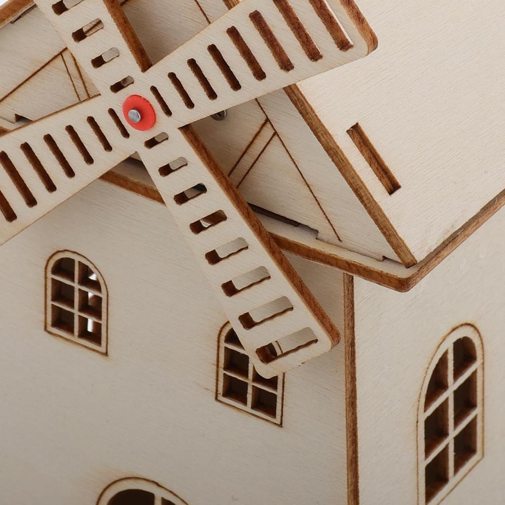 LIOOBO Wooden 3D Puzzle Solar Windmill Craft Kit DIY Miniature House Summer Vacation Boys and Home Decor - Solar-Powered, Paintable, Assembly,