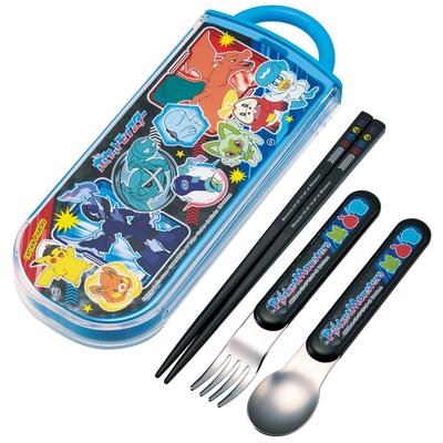 Set Trio Bento Skater 24 Fabricat în (Bețișoare, lingură, furculiță) - Pokémon - Pentru copii, Antibacterian, Deschidere ușoară prin glisare, Japonia, TACC2AG-A