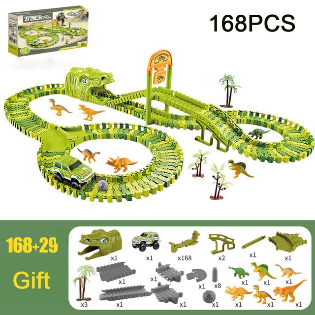 DIY Plastic Racing Track Set Dinosaur Railway Toys Flexible Race Track Electronic Flash Light Car Toys for Children Gifts