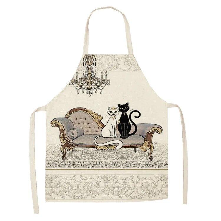 1 Pack Cute Cat Pattern Kitchen Cooking Baking BBQ Aprons for Men and Women Linen Bibs Home Cleaning Accessories