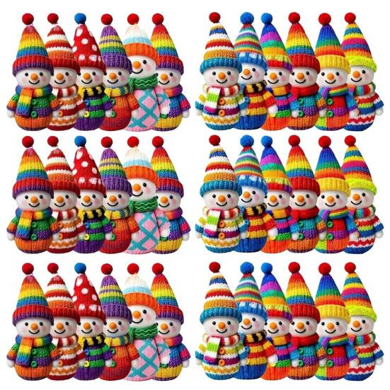Wooden Snowman Ornaments Colorful Snowman Figurines with Pom-Pom Hats Christmas Tree Festive Holiday Decoration
