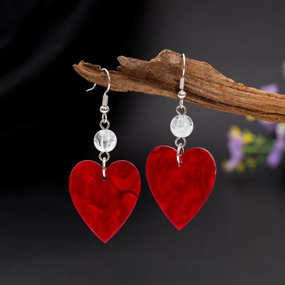 Boucles d'oreilles pendantes en forme de cœur en acrylique pour femmes et filles, Boucles d'oreilles pendantes en forme de cœur, Bijoux romantiques pour la Saint-Valentin