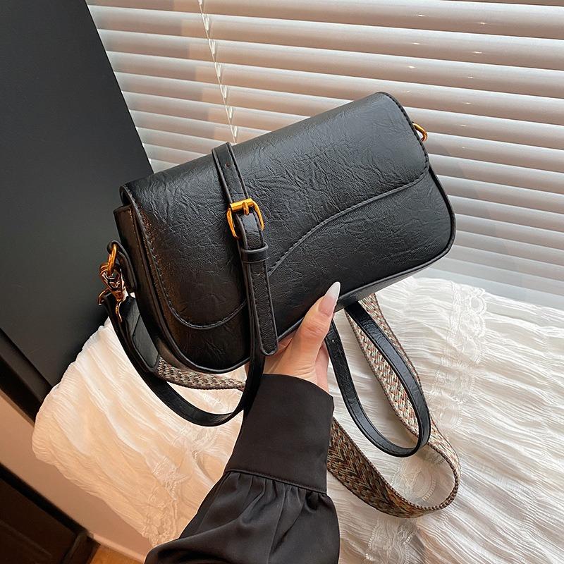 Women's Bag New Texture Wide Shoulder Strap Fashion Trend Single Shoulder Messenger Bag Simple Small Square Bag Women