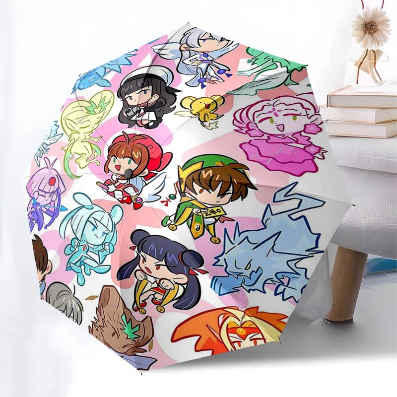 1 Stück Outdoor-Schirm mit Chibi-Charakteren | Automatisches Öffnen & Schließen | Tragbares 3-fach faltbares Design | 8-Speichen-Eisenrahmen | Perfektes Geschenk für Fans, Tra