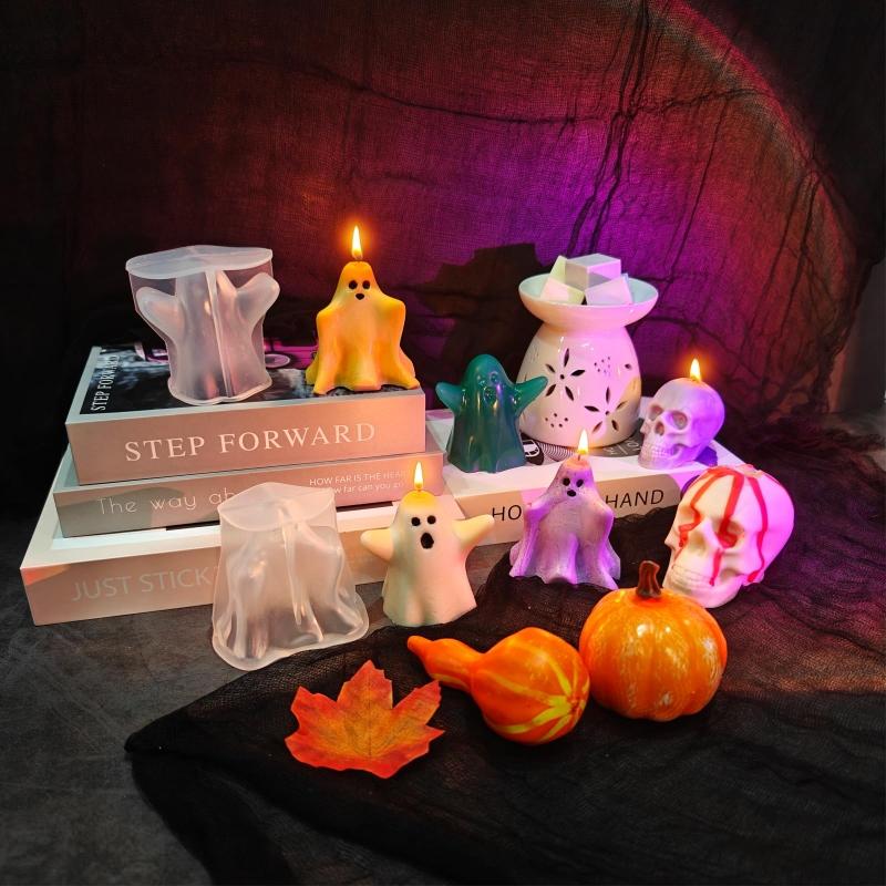 DIY Halloween Ghost Silicone Mold Aromatherapy Candle Plaster Spooky Ghost Handmade Soap Mould Halloween Decoration