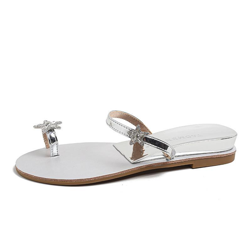 The Same Style, the Light of the Stars and the Moon~ the Stars and the Moon Diamond Buckle Mandarin Duck Slope Heel Set Toe Slippers Sandals Outside