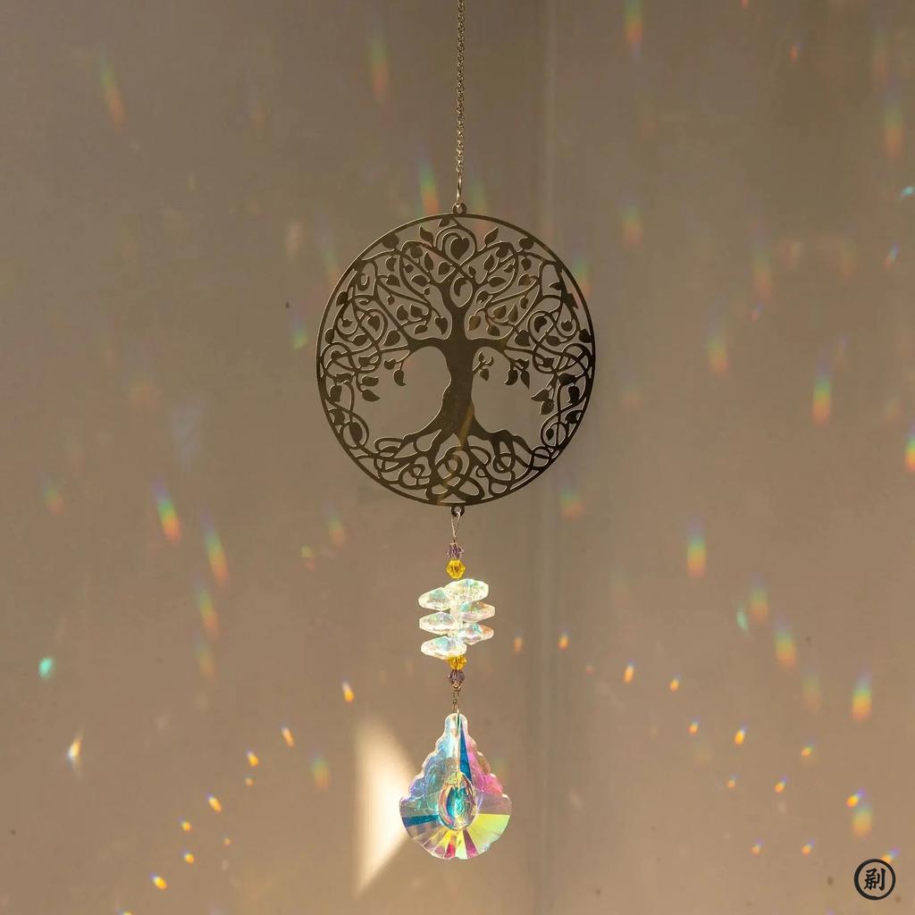 Crystal Sun Catcher Prisms Hanging Rainbow Chaser Window Wind Chime Tree of Life Home Decoration Car Art Hanging Pendant