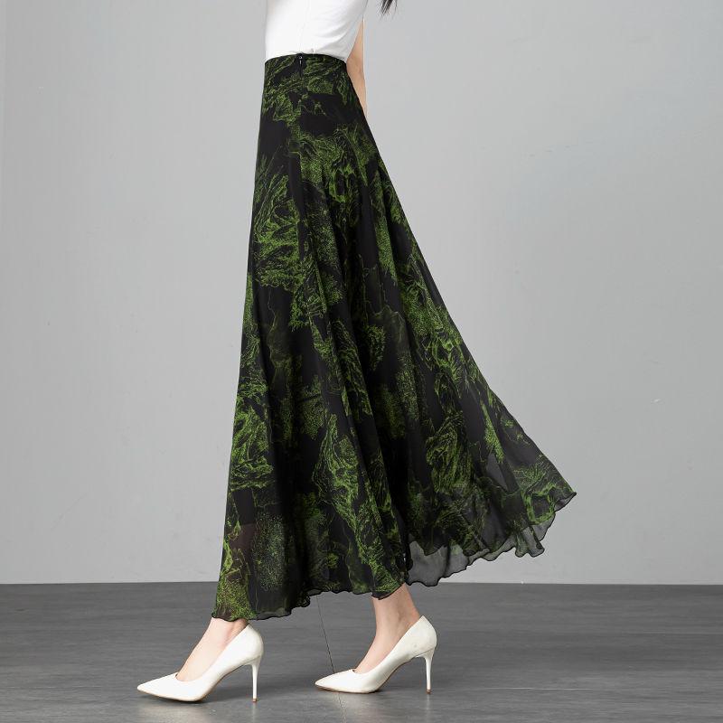 New Summer Retro Ethnic Style Ink-print Chiffon Skirt Women's Long Skirt High Waist A-line Skirt