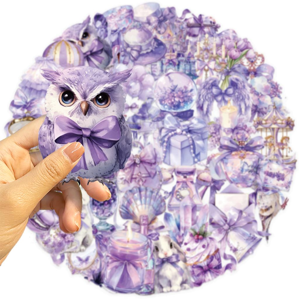 50pcs PET Transparent Purple Dream Cartoon Stickers Luggage Water Cups Scooter Decorative Stickers