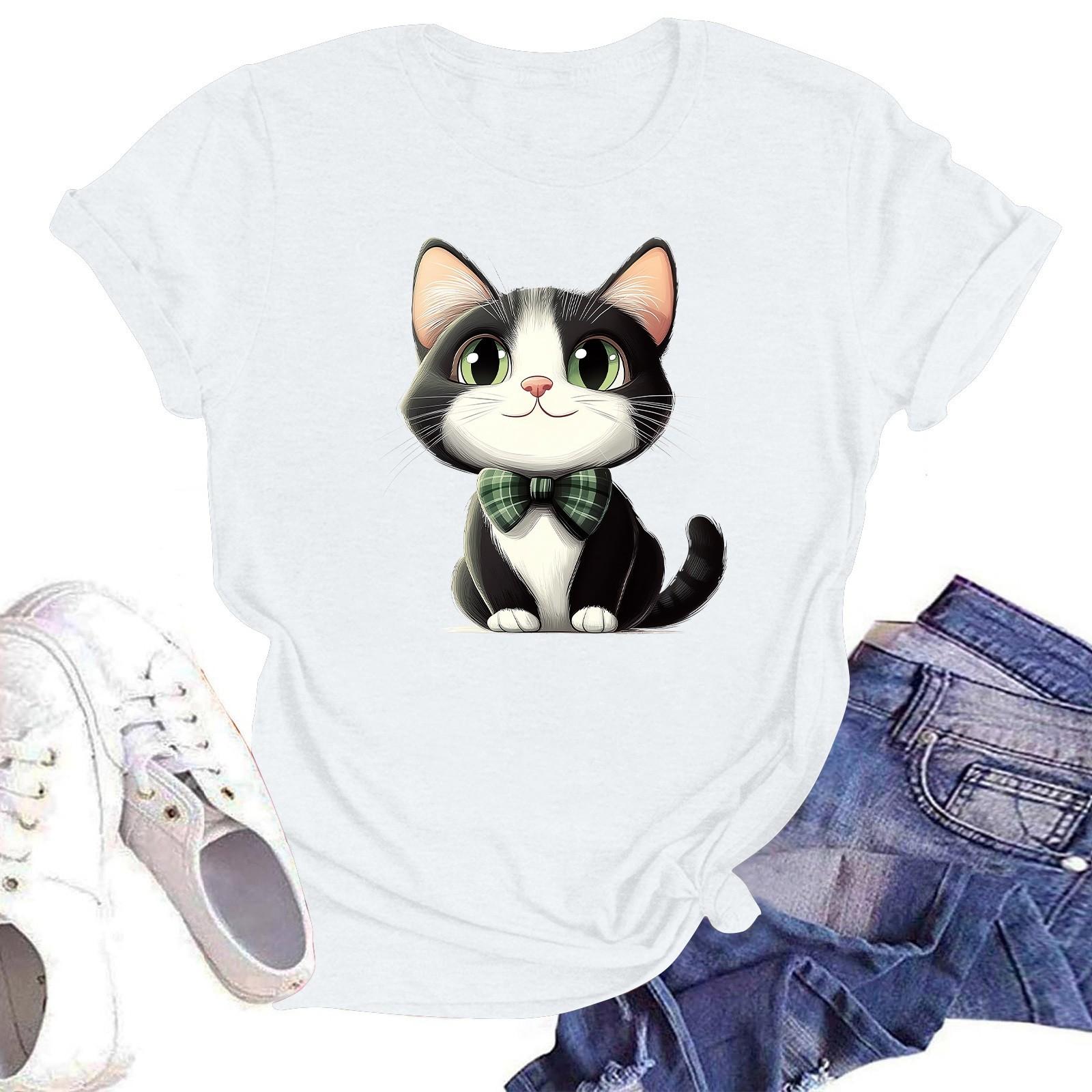 

Женская модная футболка с круглым вырезом и коротким рукавом, пуловер S белый