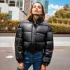 Women's Autumn/Winter Stand-up Collar Short Cotton-padded Leather Jacket - European & American Style