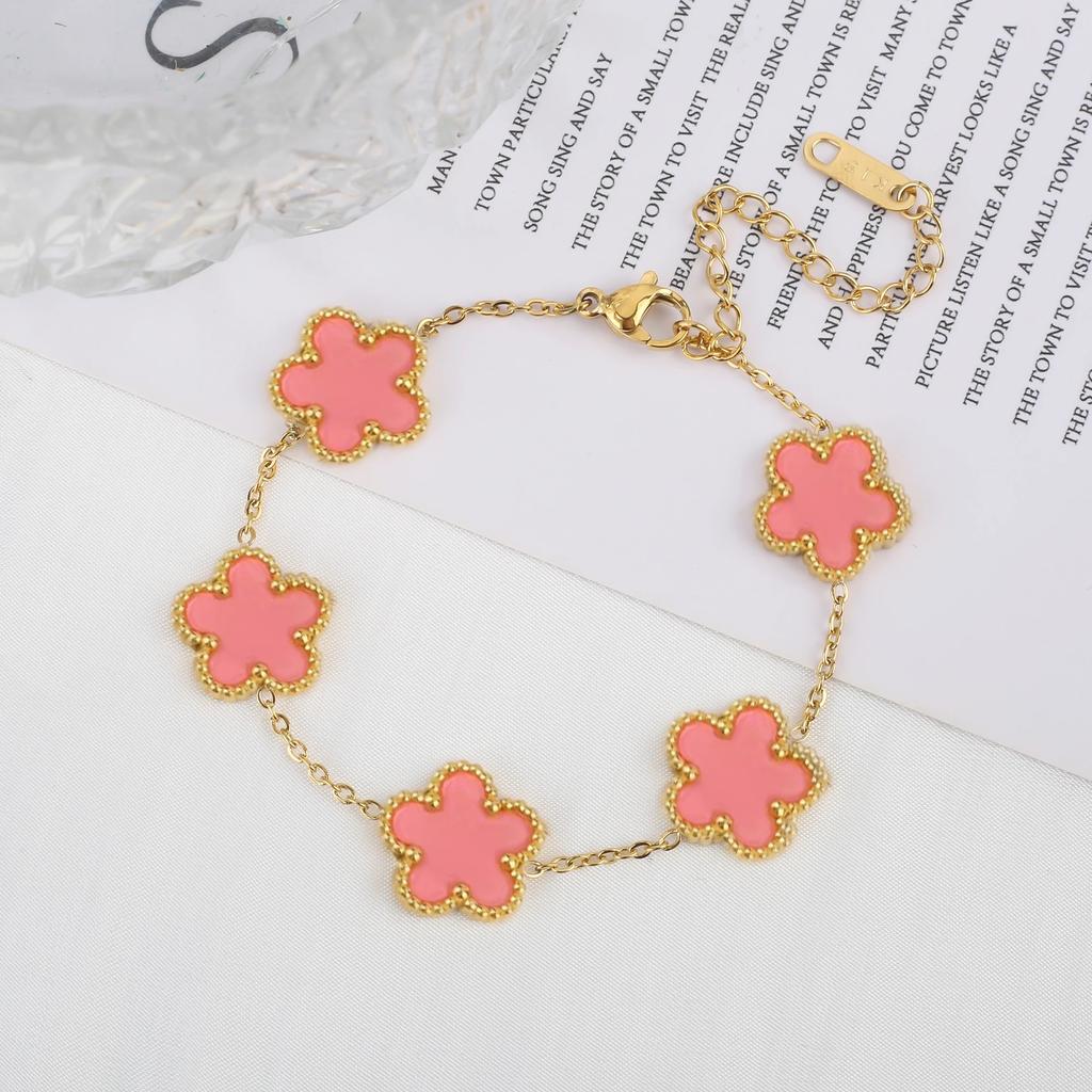 Color Zircon clover stainless steel new plant five-leaf flower bracelet hot Zircon Zircon gifts for women