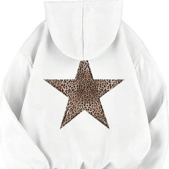 Women's Leopard & Star Print Hoodie Pullover