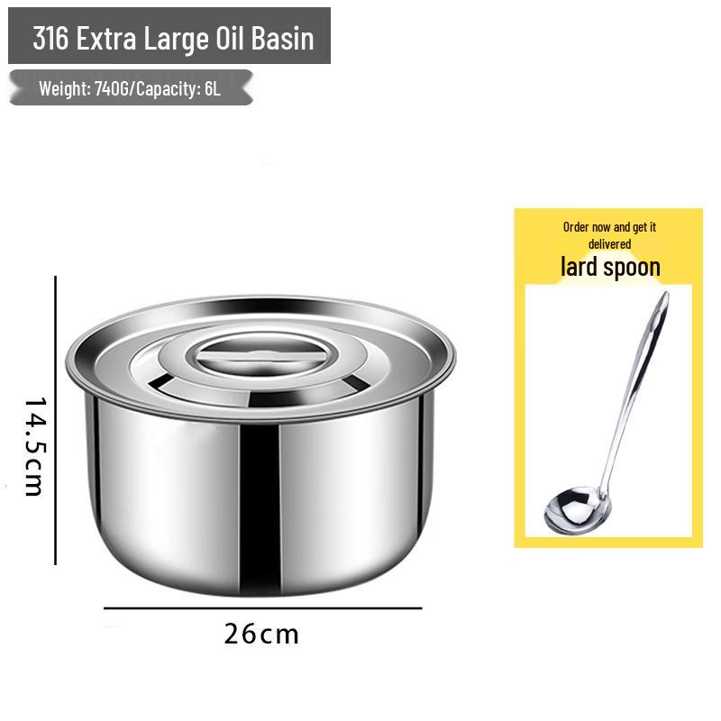 Ouwei Xinyuan Food Grade 316 Stainless Steel Lard Container with Lid - Extra Large