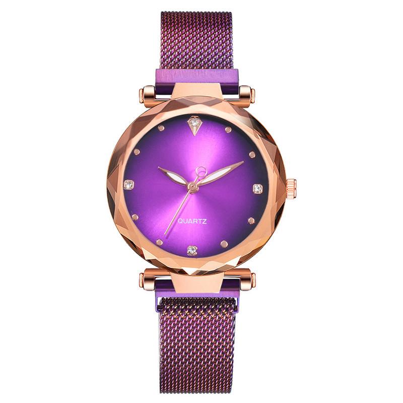 

Женские часы, роскошные кварцевые часы с ремешком из нержавеющей стали и магнитной пряжкой фиолетовый